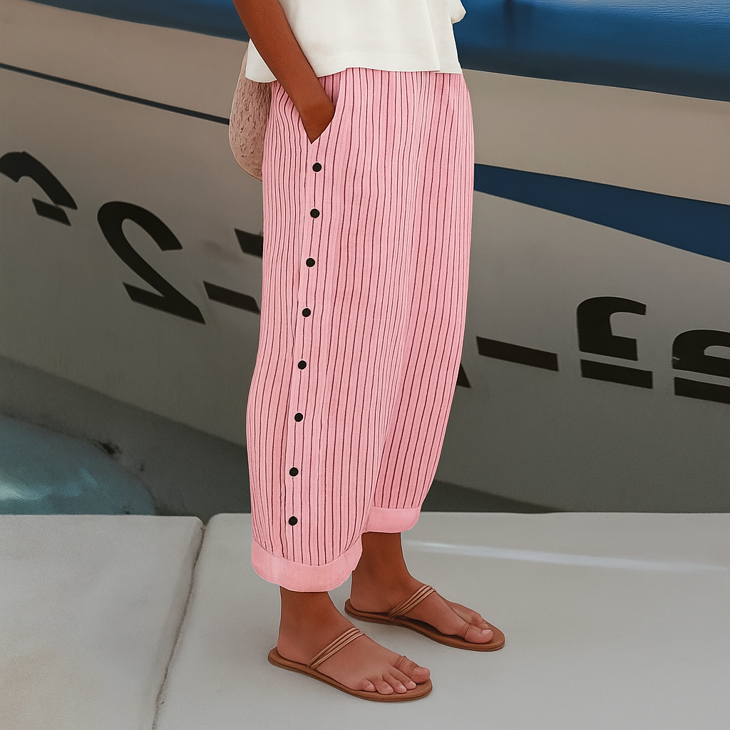 Striped Side Button Tapered Trousers 14