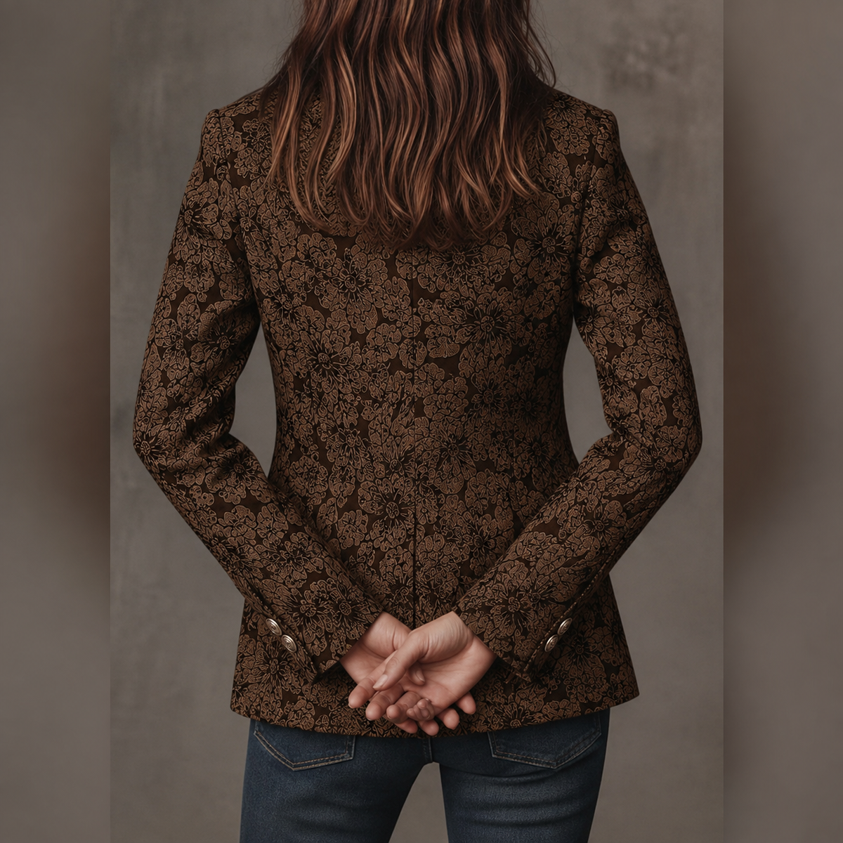 Floral Jacquard Notched Lapel Single Button Blazer 3