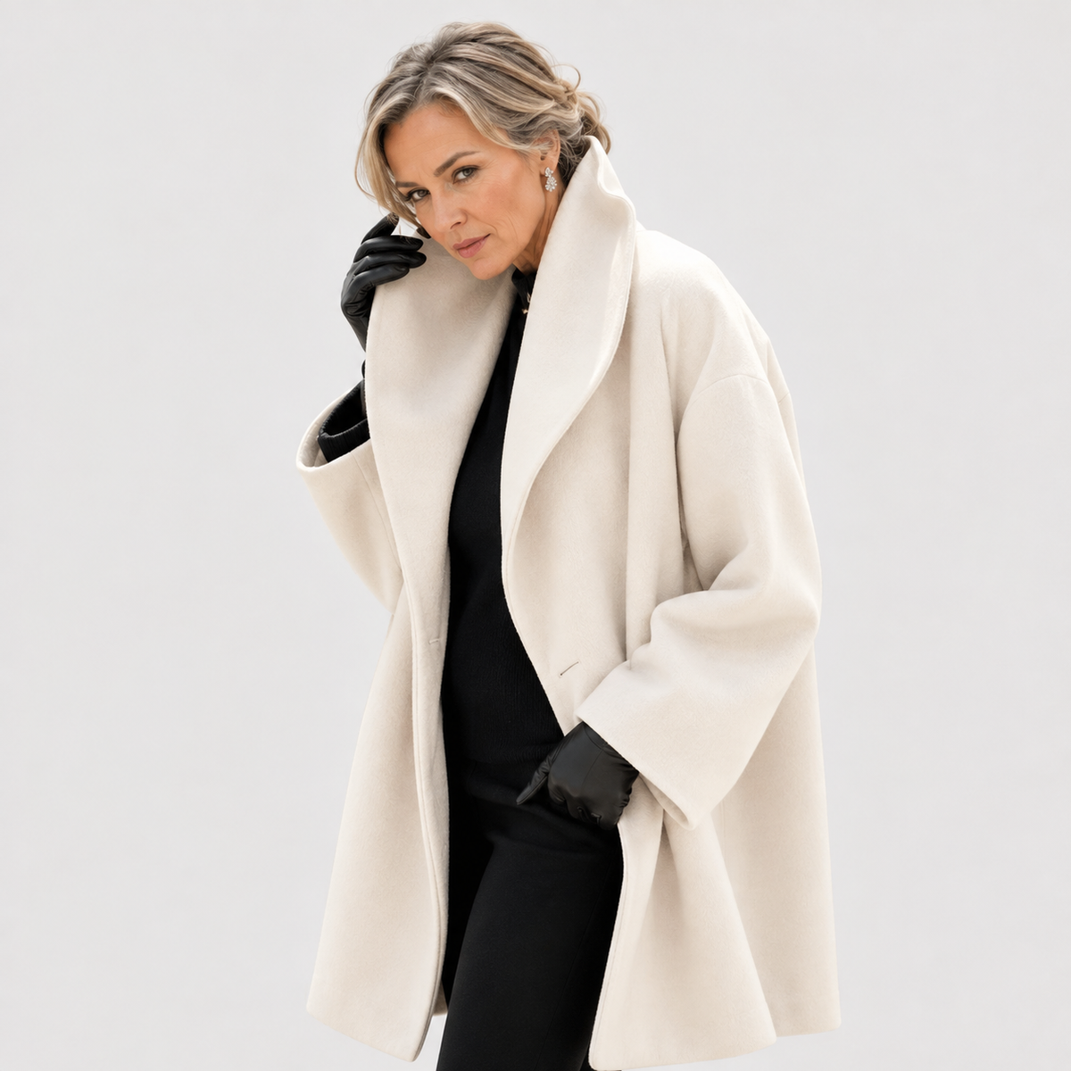 Oversized Shawl Collar Wool Look Winter Coat 6