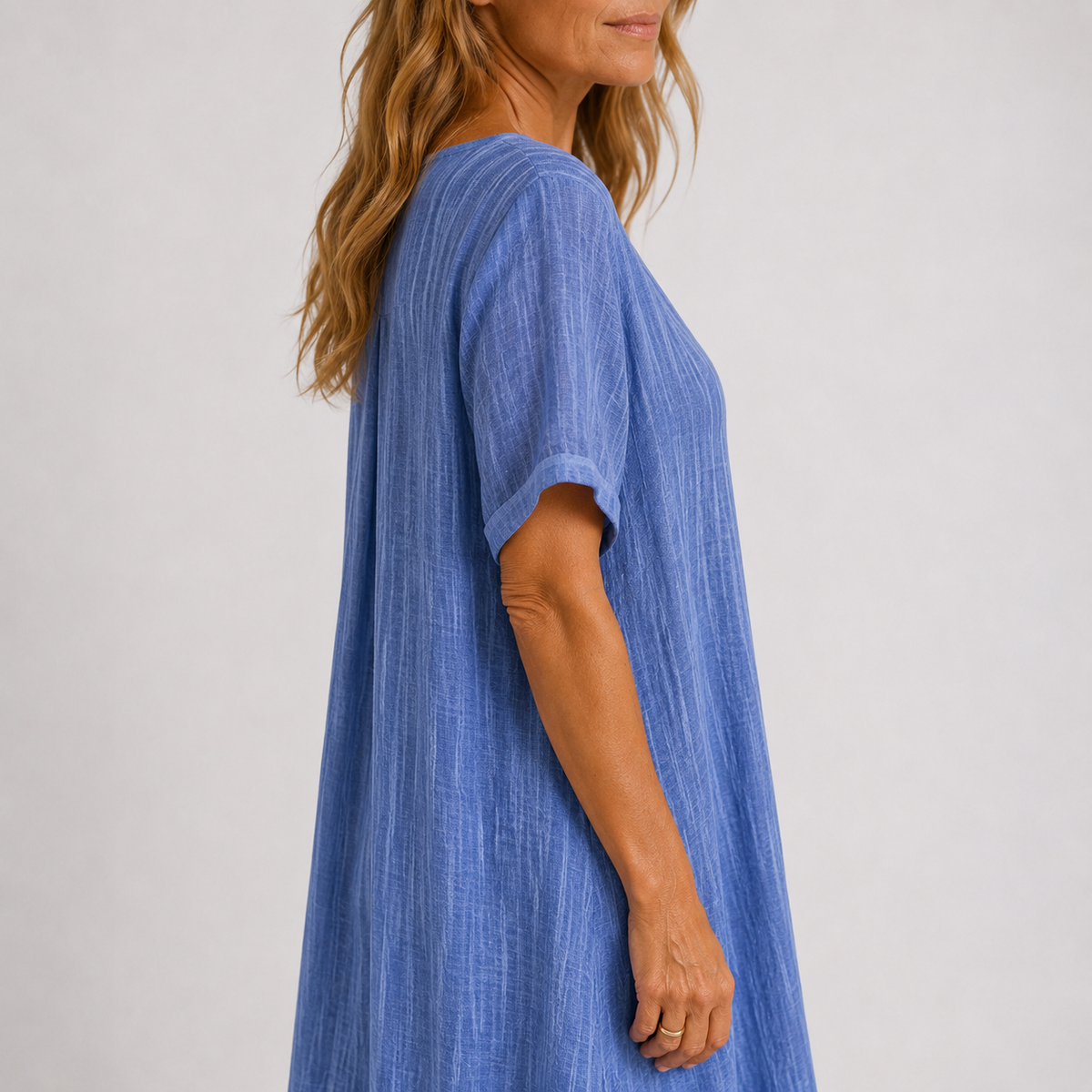 V-Neck Short Sleeve Pleat Front Linen Look Maxi Dress 10