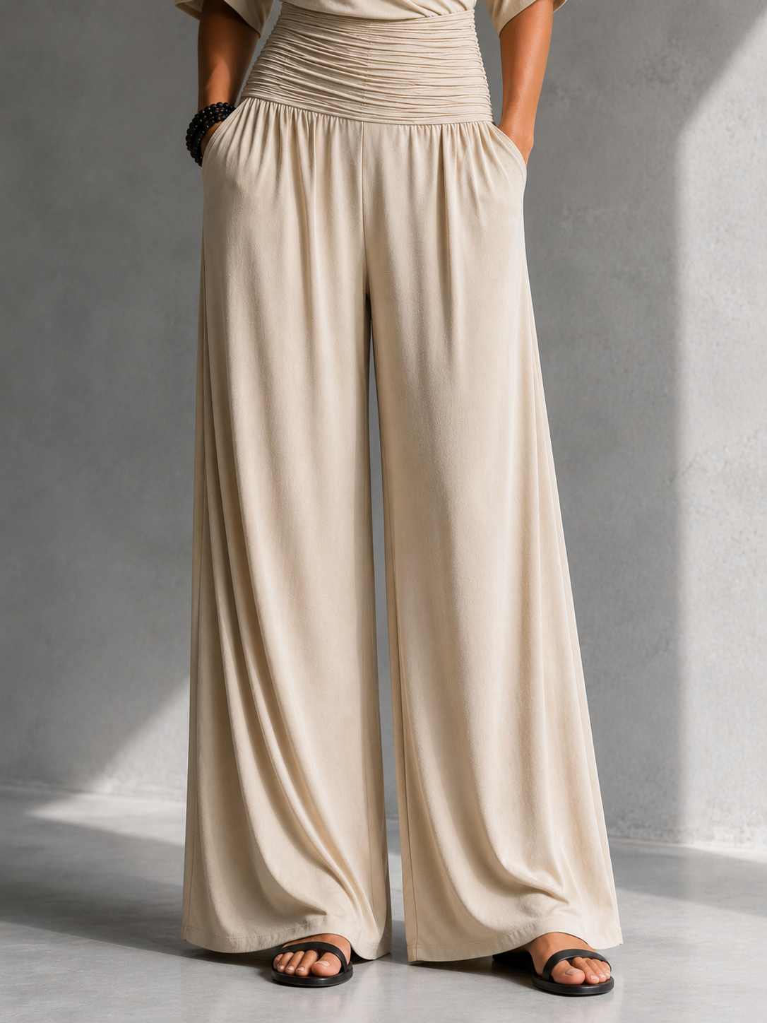 V-Neck Cold Shoulder Ruched Waist Wide Leg Jumpsuit 6
