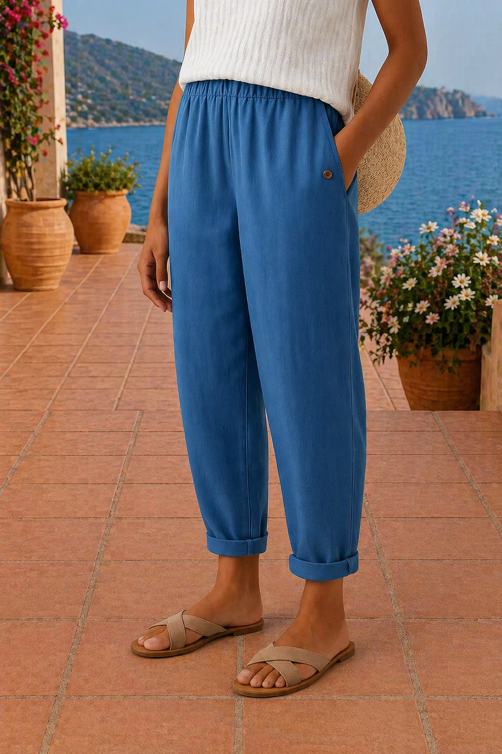 High Waist Linen Look Wide Leg Pants 5