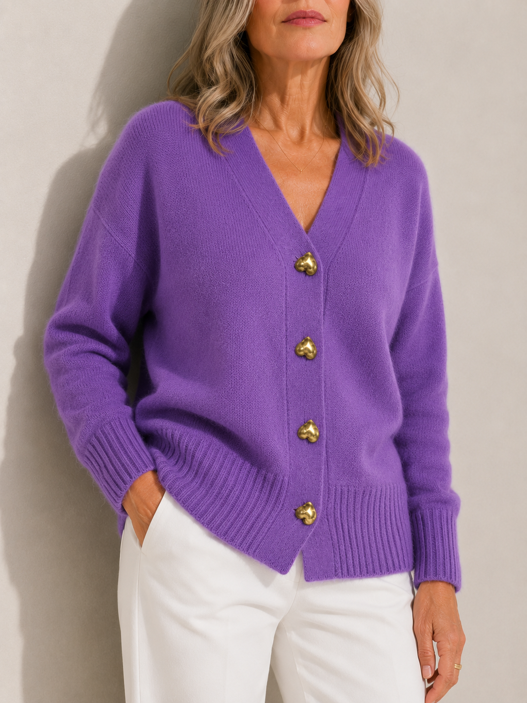 Heart Button V-Neck Oversized Knit Cardigan 8