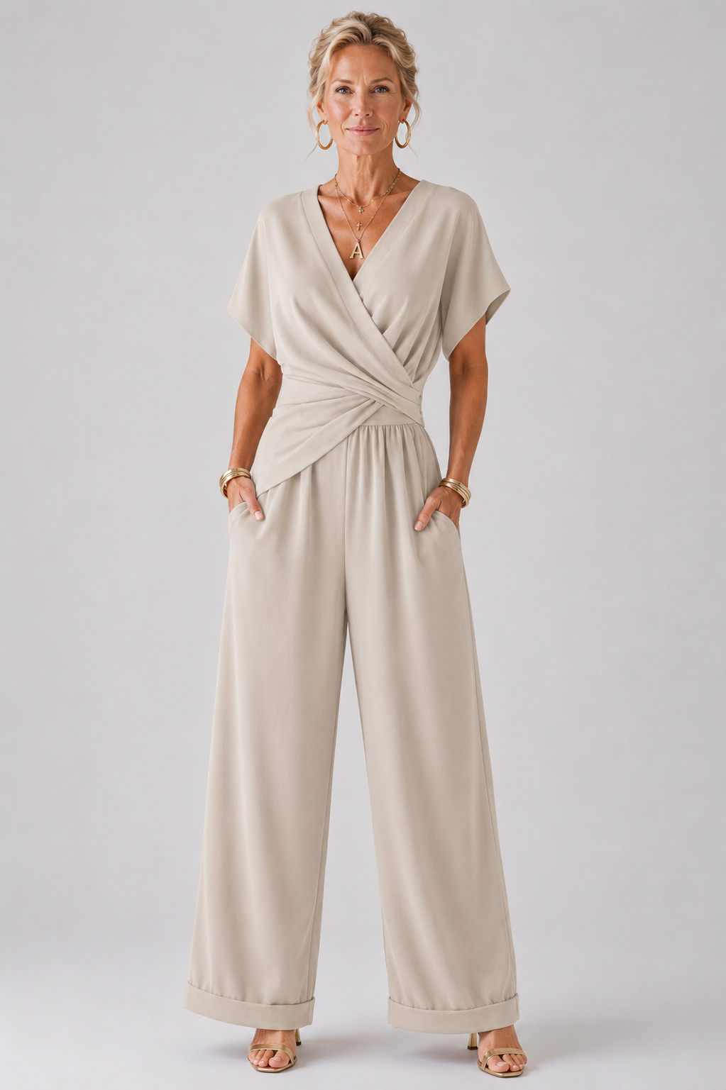Twist Front Short Sleeve Top and Wide Leg Pants Two Piece Set 7