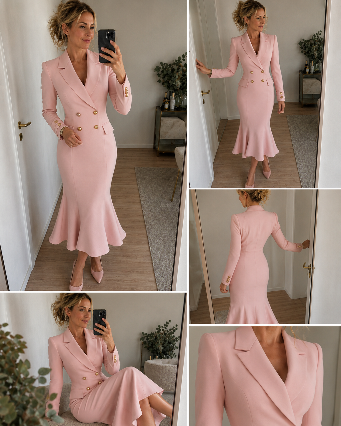 Notch Lapel Double Breasted Fishtail Blazer Midi Dress 8