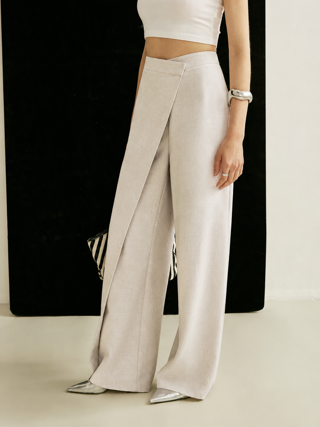 High Waist Wrap Front Wide Leg Pants 3