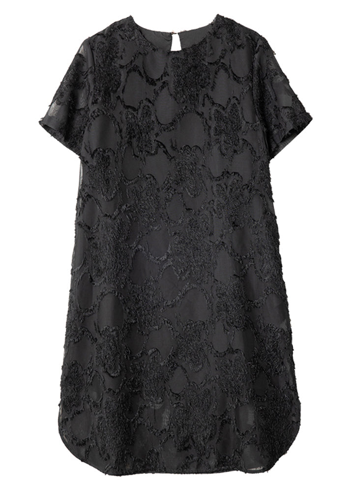 Eyelash Fringe Texture Sheer Short Sleeve Side Slit Shift Mini Dress - View 5