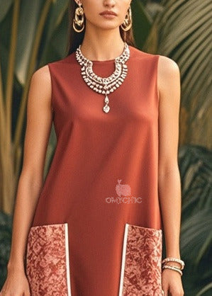 Jacquard Patch Pocket Crew Neck Sleeveless Tiered Midi Dress - View 2