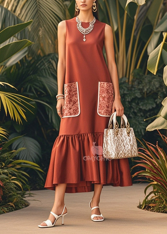Jacquard Patch Pocket Crew Neck Sleeveless Tiered Midi Dress - View 3
