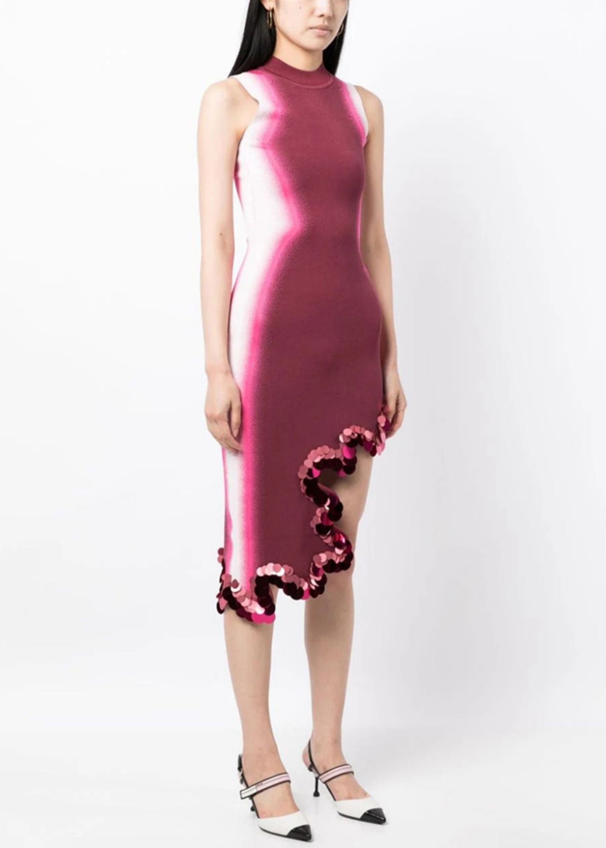 Asymmetric Sequin Scalloped Hem Mock Neck Sleeveless Mini Dress - View 4