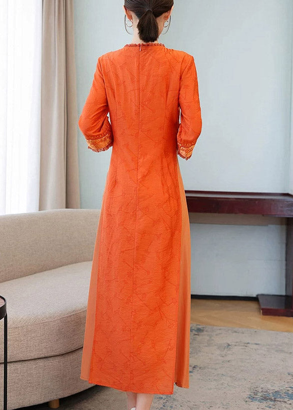 Embroidered Chest Patch Lace Trim Three Quarter Sleeve Maxi Dress - View 5