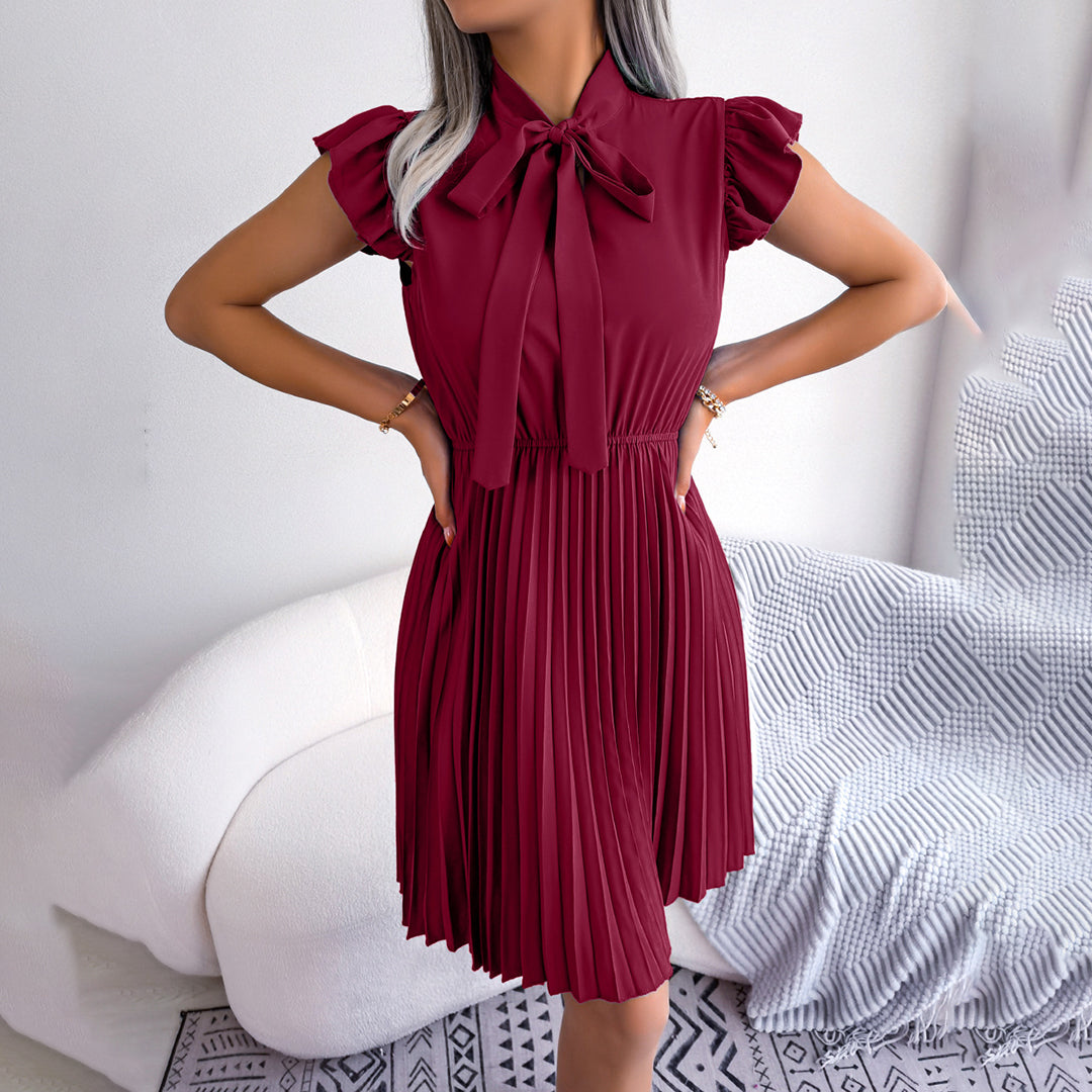 Tie Neck Ruffle Sleeve Accordion Pleated Mini Dress - View 5