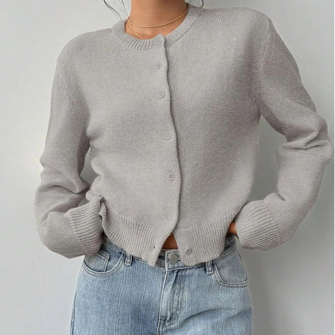 Round Neck Button Front Cropped Knit Cardigan 6