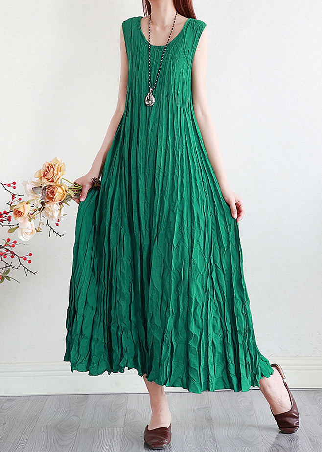 Crinkle Pleat Round Neck Sleeveless A-Line Maxi Dress - View 4