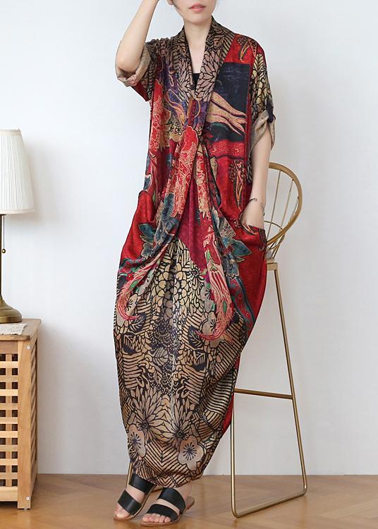 Floral V-Neck Long Sleeve Chiffon Kaftan Maxi Dress - View 2