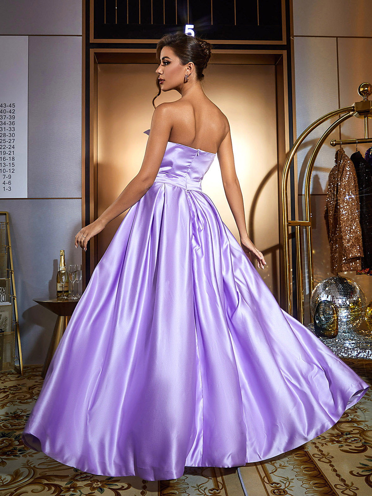 Coen Satin Strapless Maxi Dress In Purple - View 5