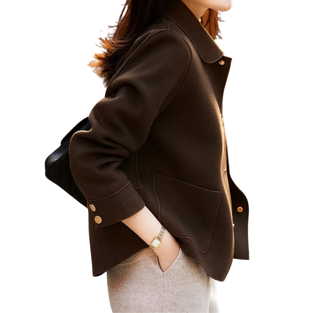 Point Collar Button Front Cropped Wool Jacket 2