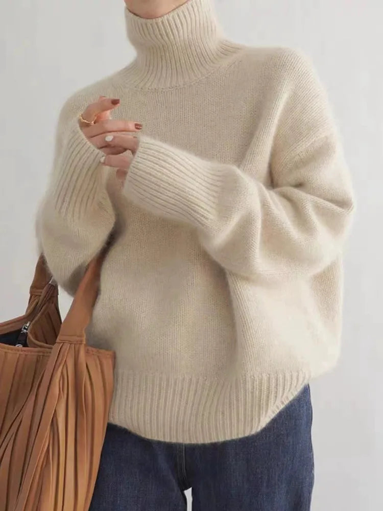 Turtleneck Drop Shoulder Oversized Knit Sweater