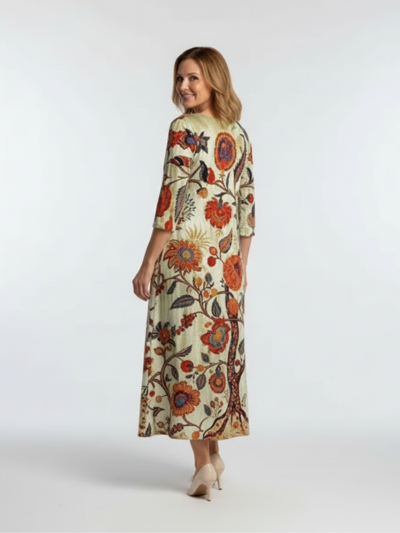 Floral Print V-Neck Three Quarter Sleeve Maxi Dress 3