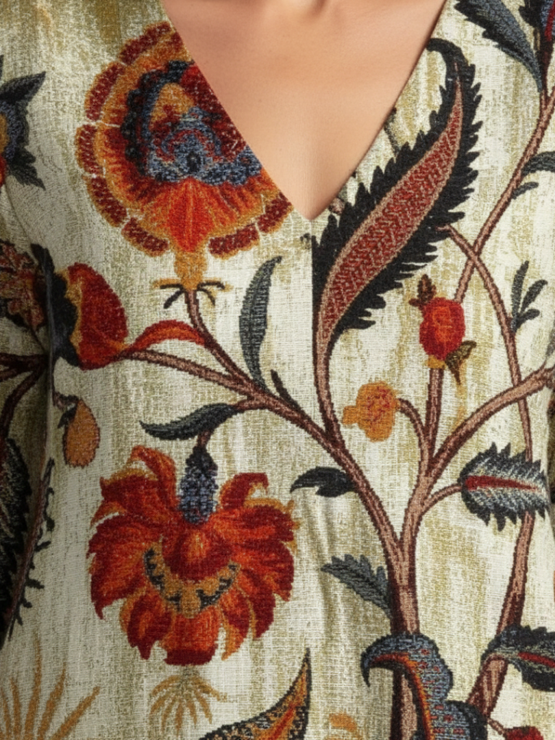 Floral Print V-Neck Three Quarter Sleeve Maxi Dress 4