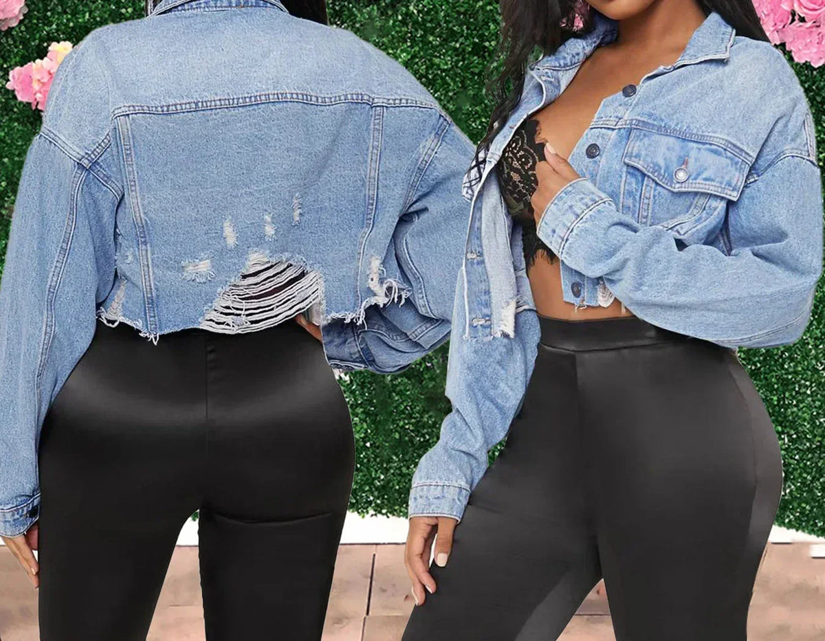 Cotton Denim Cardigan Punk Bomber Windbreaker Hollow Out