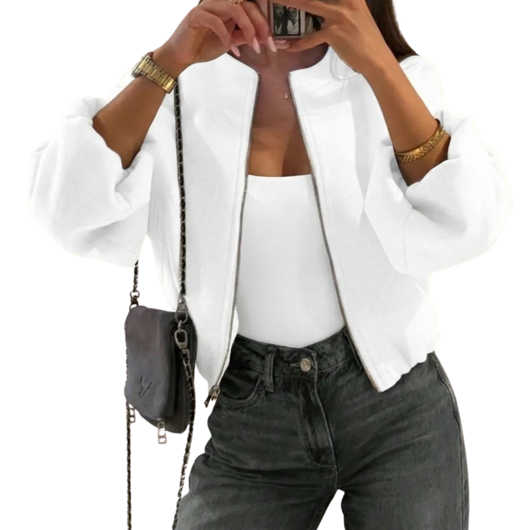 Zip Front Collarless Cropped Jacket