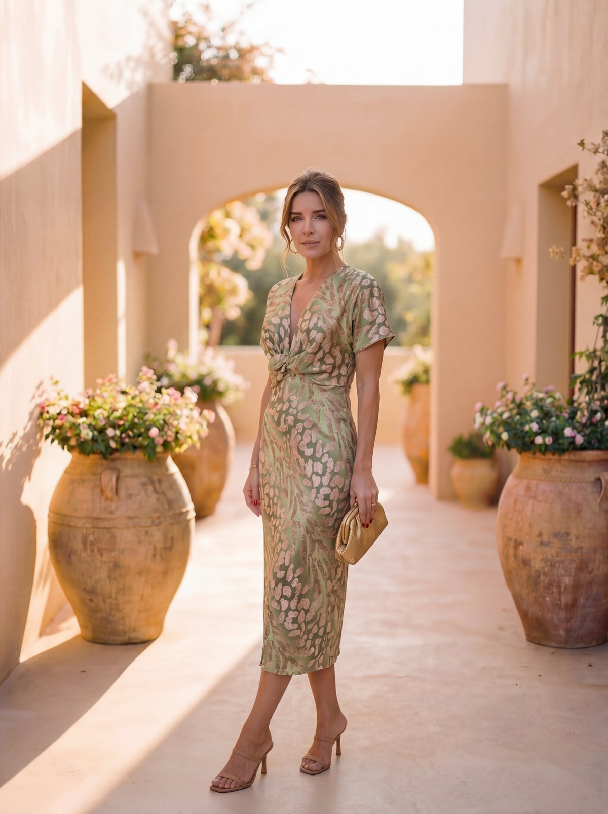 Animal Print V-Neck Twist Front Short Sleeve Midi Dress 4