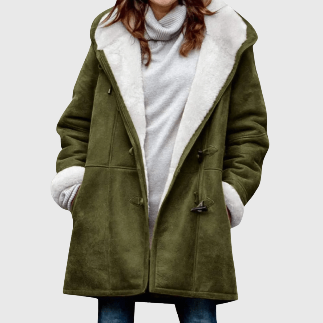Hooded Fleece Lined Suede-Look Toggle Coat