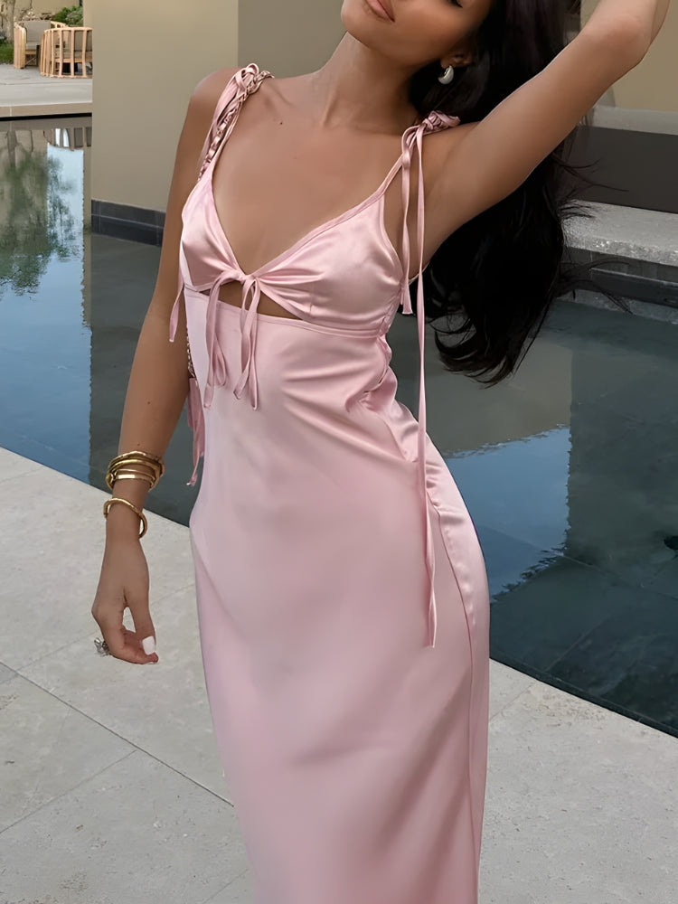 Cut Out Satin Maxi Dress - View 3