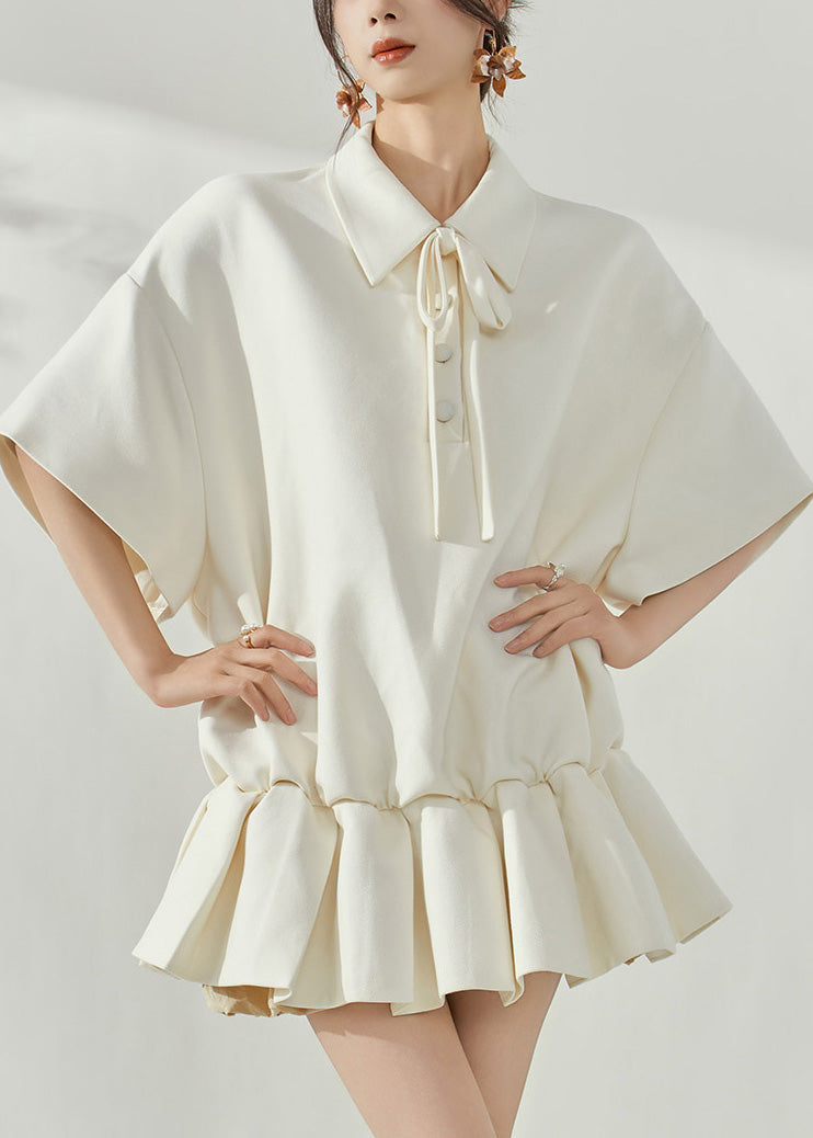 Peter Pan Collar Tie Neck Short Sleeve Ruffle Peplum Mini Dress - View 3