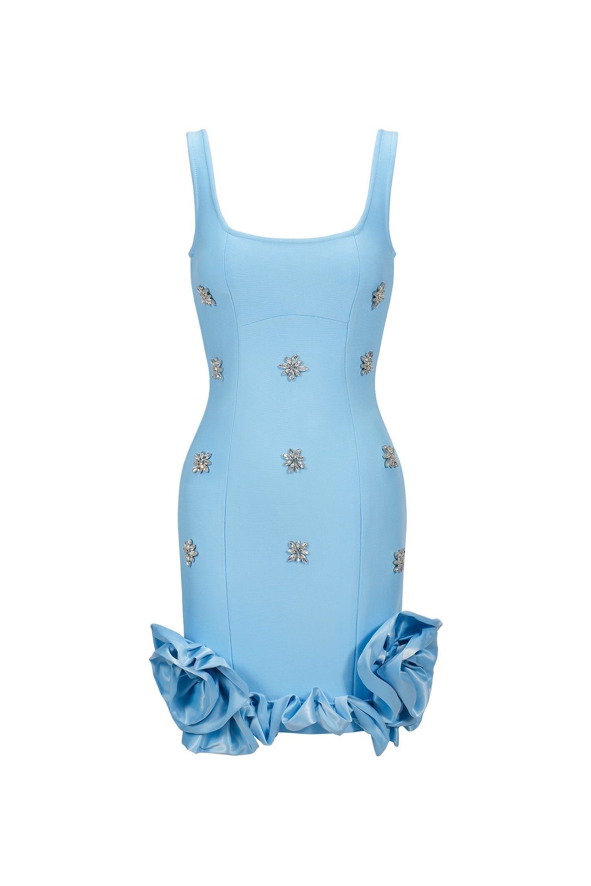 Bandage Square Neck Rhinestone Ruffle Hem Bodycon Mini Dress - View 7