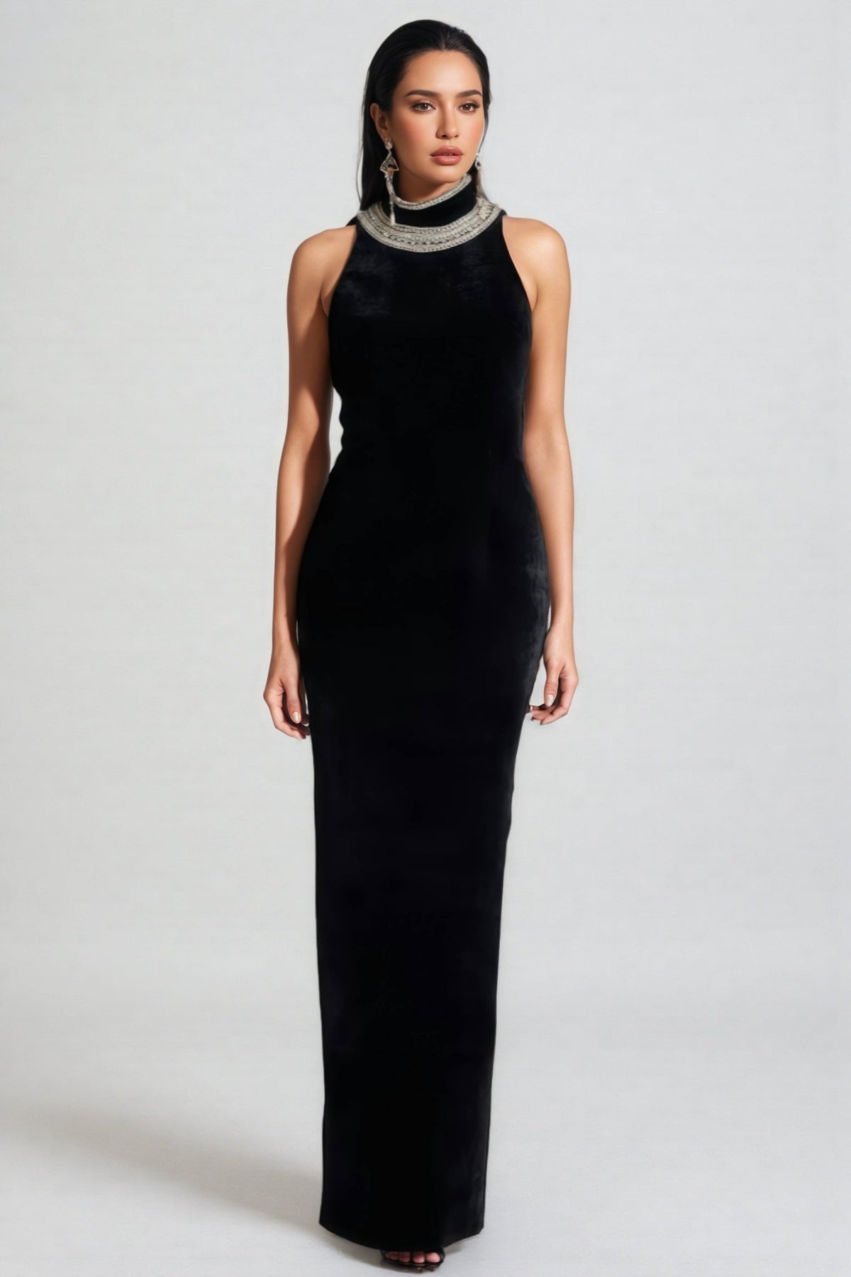 Islasd Beaded Backless Maxi Dress
