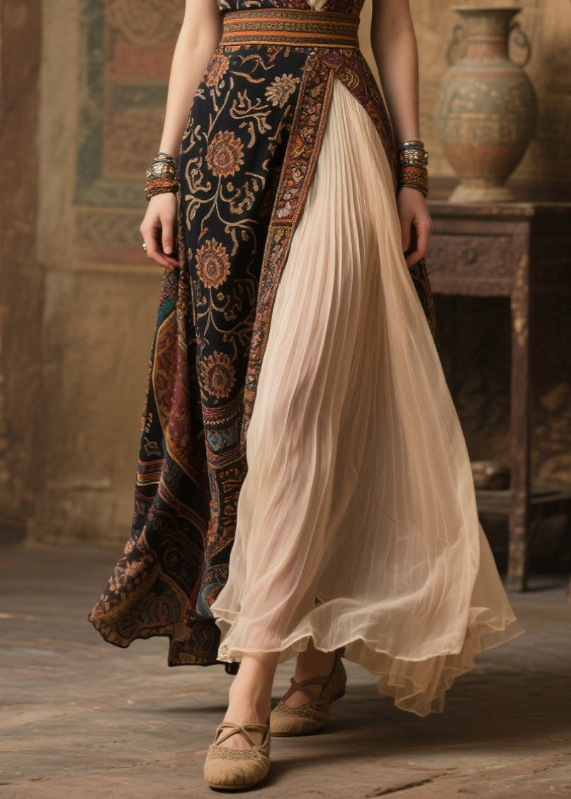 Ethnic Print Patchwork Deep V-Neck Pleated Chiffon Maxi Gown - View 4