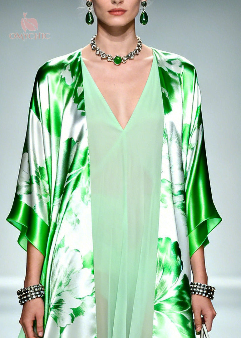 Faux Two-Piece Floral Print Open Front Sleeve Chiffon Maxi Dress - View 2