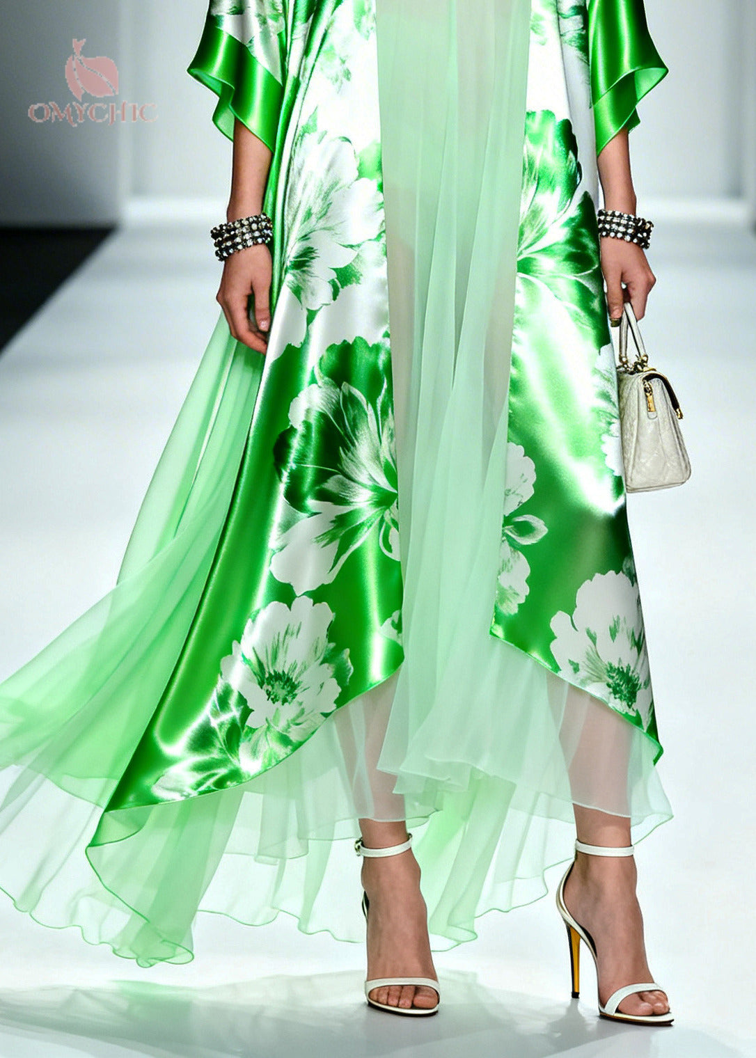 Faux Two-Piece Floral Print Open Front Sleeve Chiffon Maxi Dress - View 4