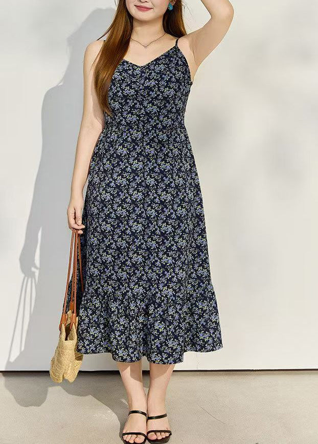 Ditsy Floral Spaghetti Strap V-Neck Ruched Bust Ruffle Hem Midi Dress - View 3
