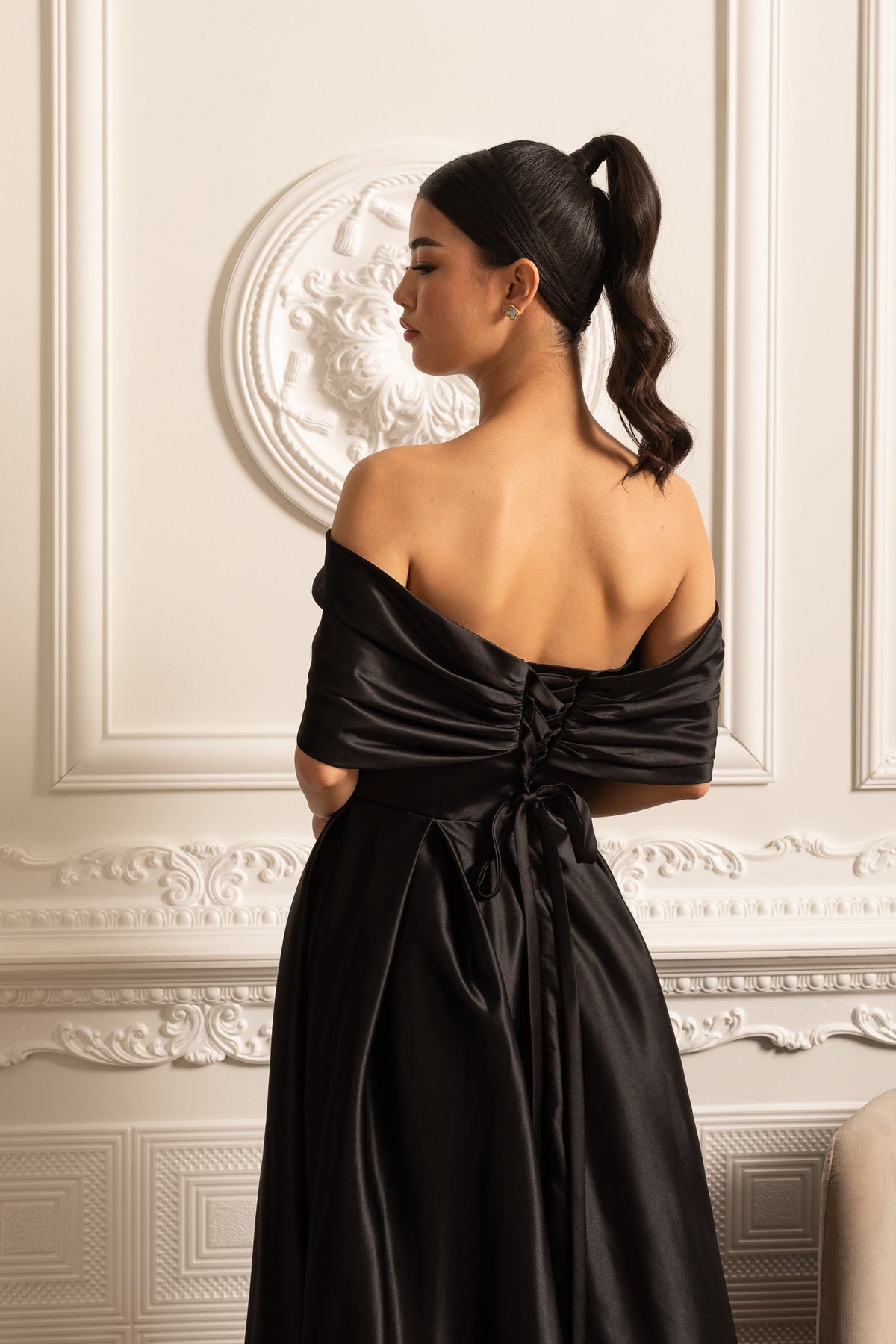 Satin Off Shoulder Sweetheart Twist Bodice Pleated Ball Gown - View 8