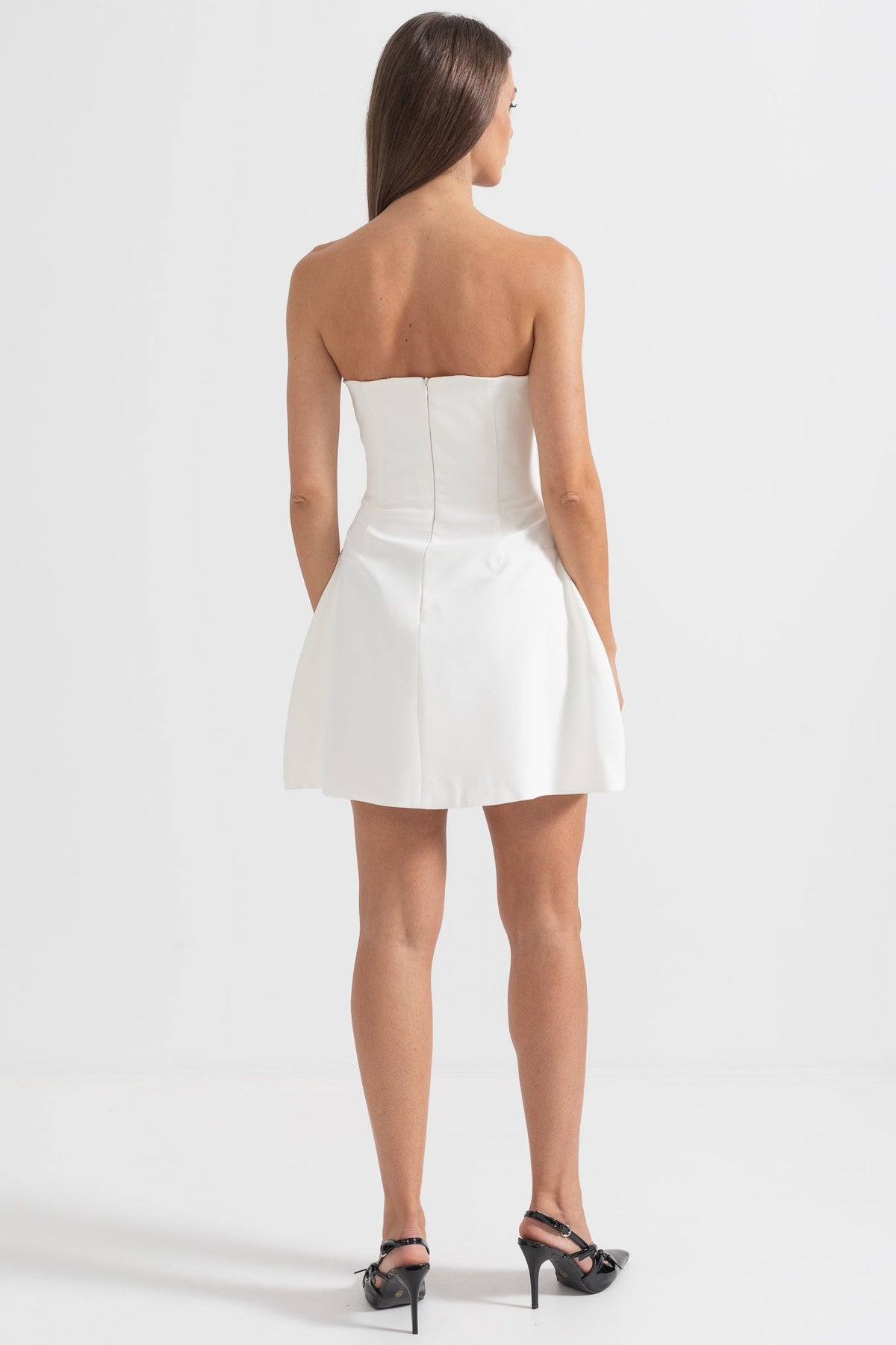 Strapless Pearl Crystal Embellished A-Line Mini Dress - View 8