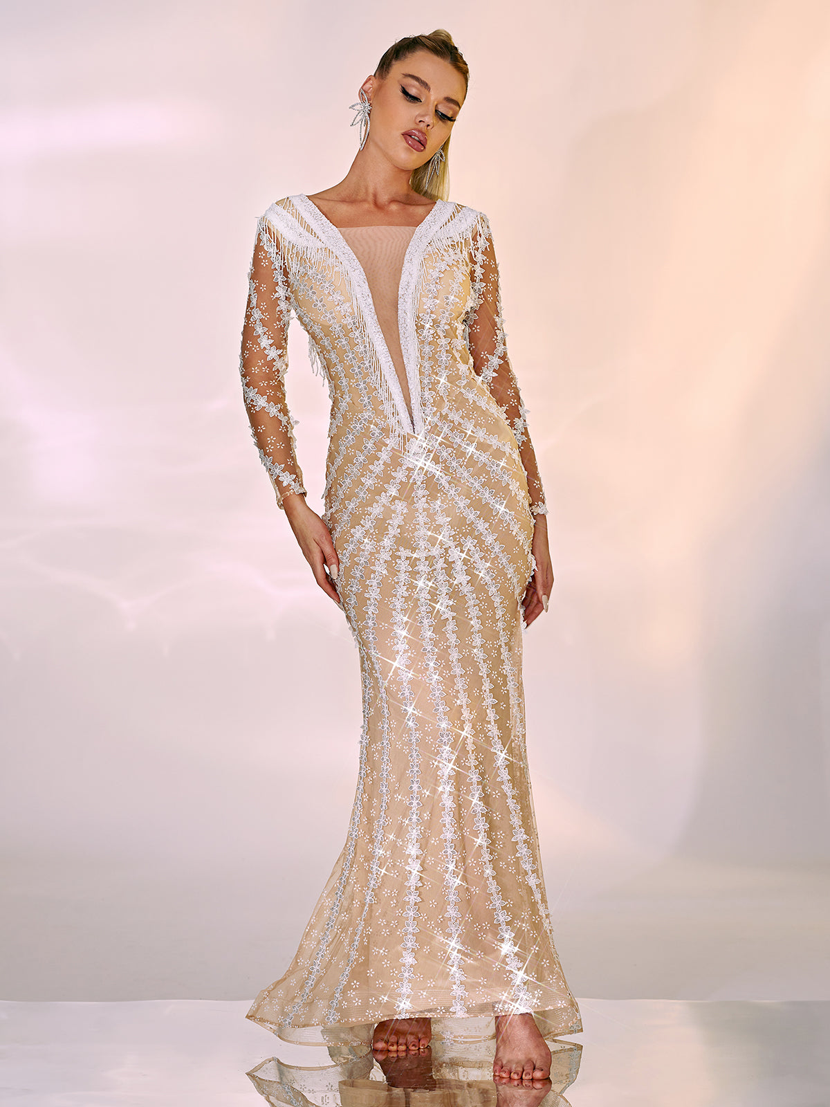 Danica Long Sleeve Embellished Maxi Dress - View 5