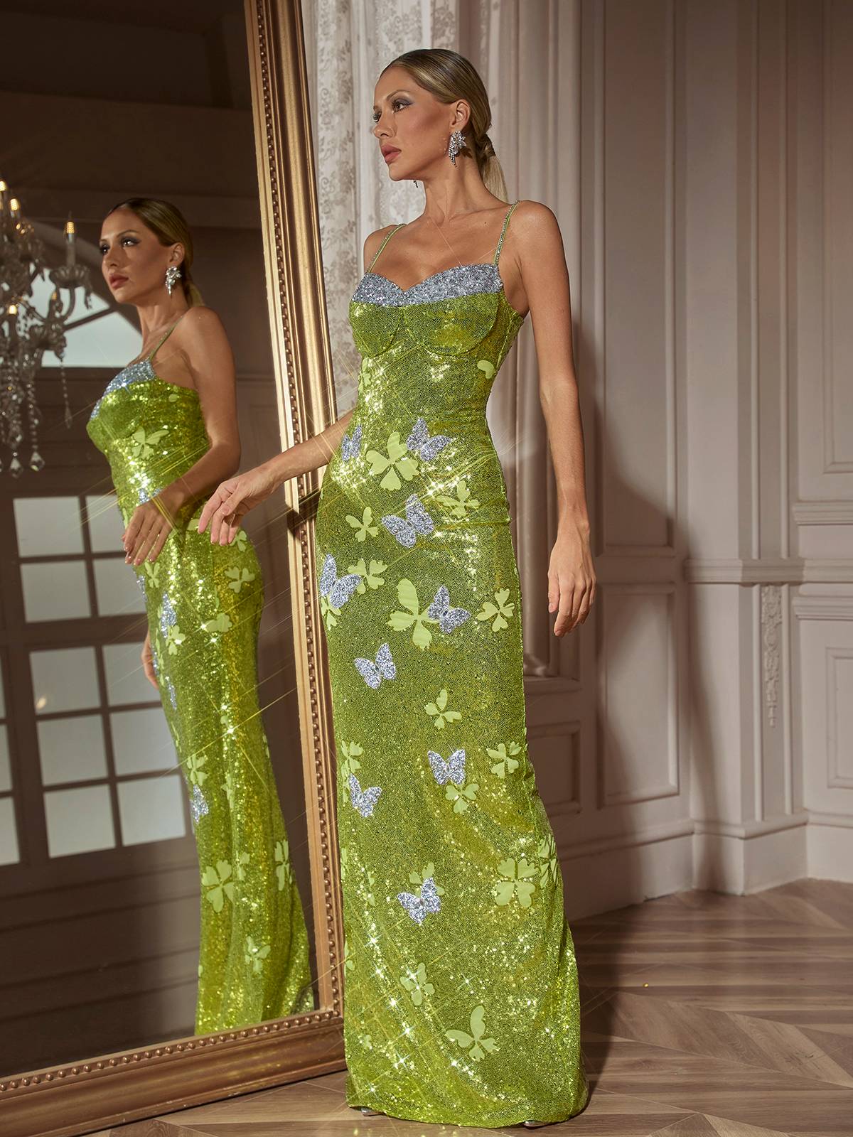 Butterfly Rhinestone Sequin  Maxi Dress - View 5