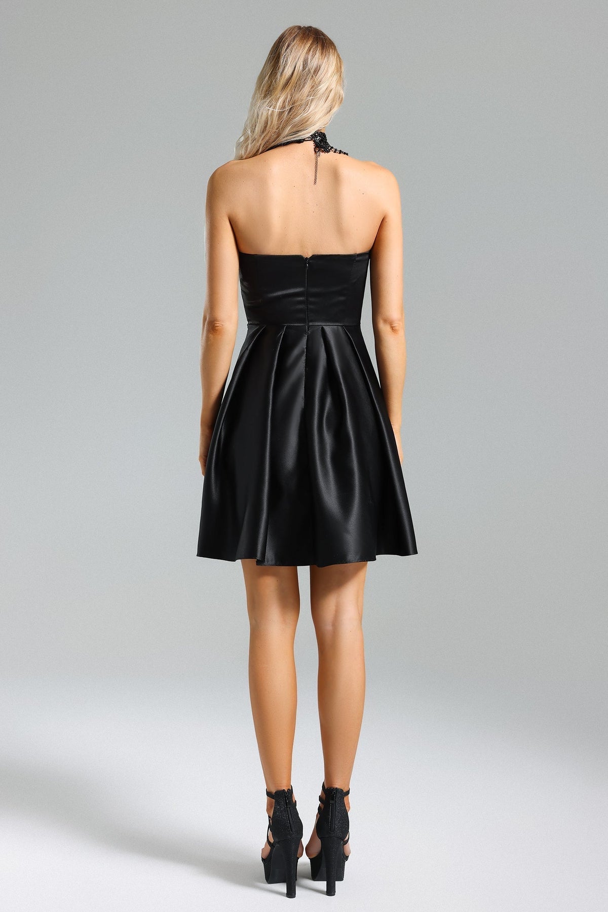 Satin Strapless Sweetheart Belted Fit and Flare Mini Dress - View 6