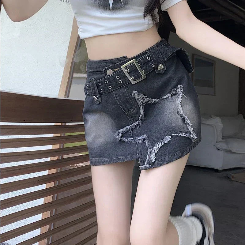 Vintage Washed Pleated Denim Mini Skort