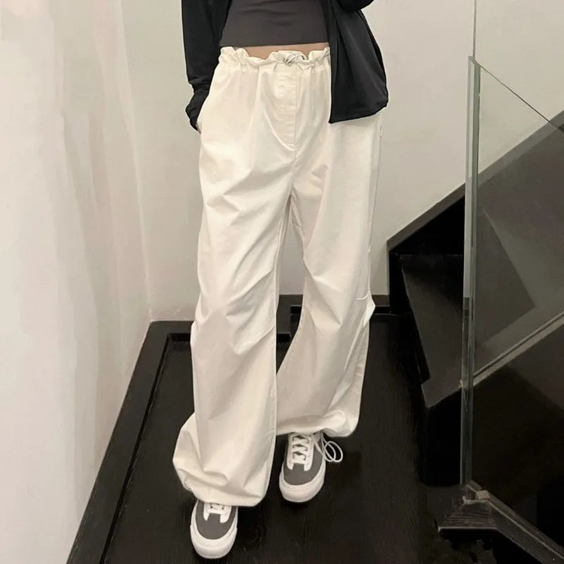 White Casual Elastic Pants White / S