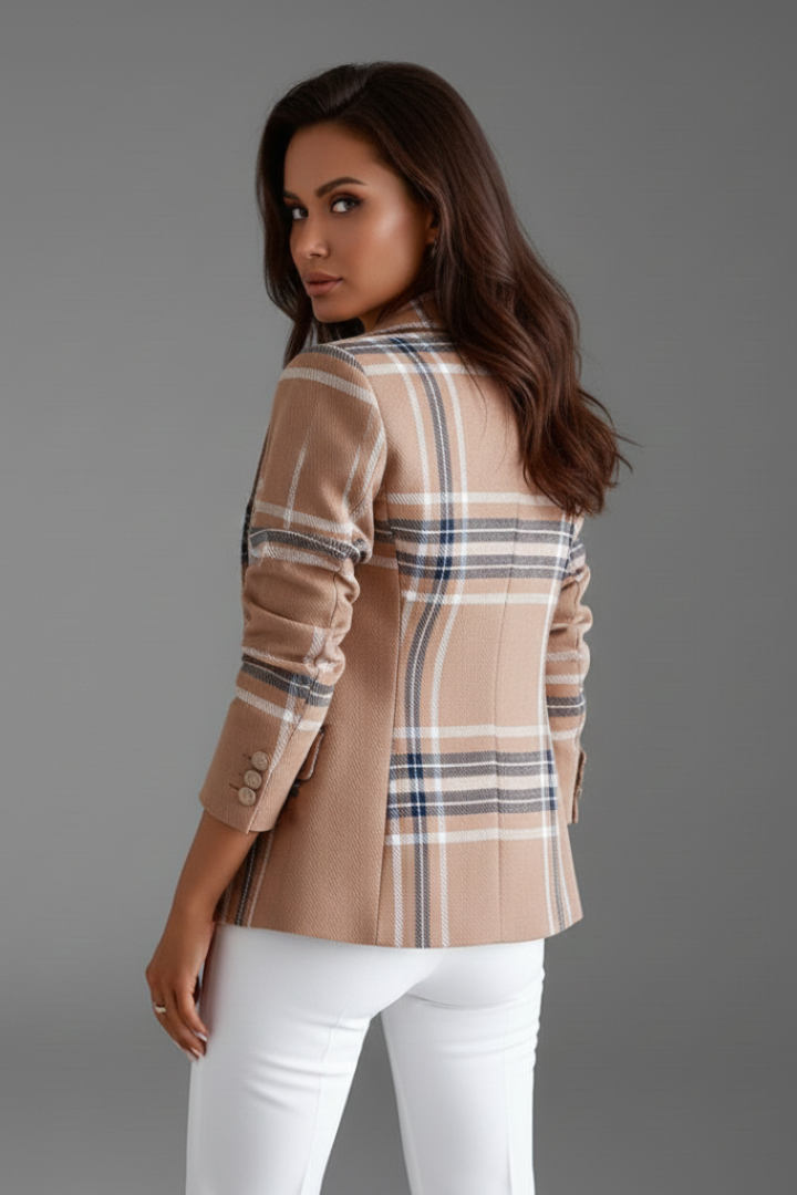 Plaid Notch Lapel Double Breasted Blazer 3