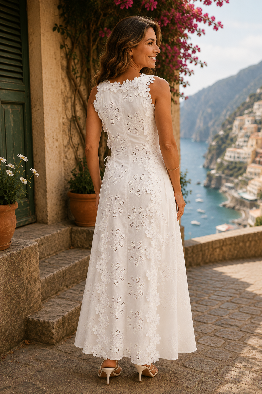 Eyelet Lace Floral Appliqué Sleeveless A-Line Maxi Dress 3