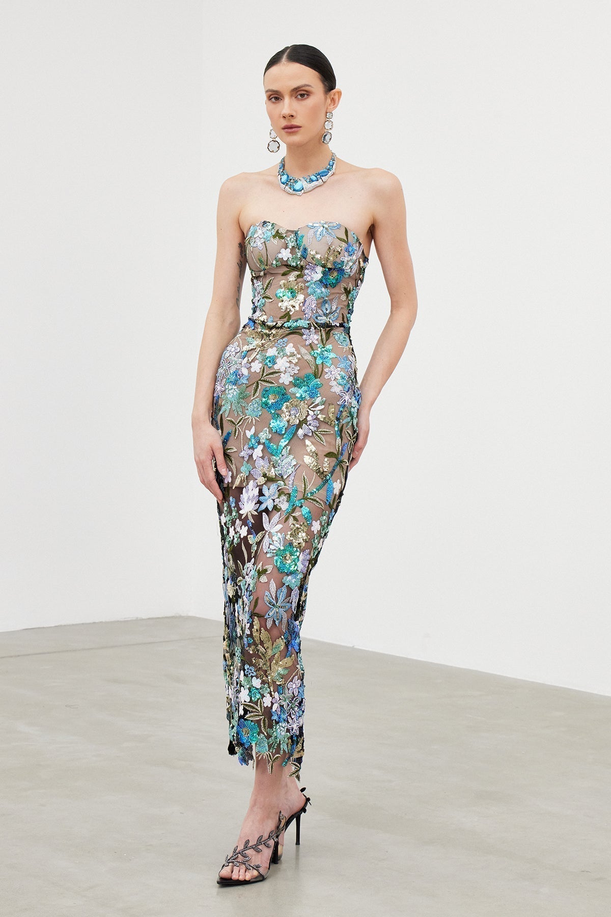 Denica Mesh Sequin Maxi Dress - View 3