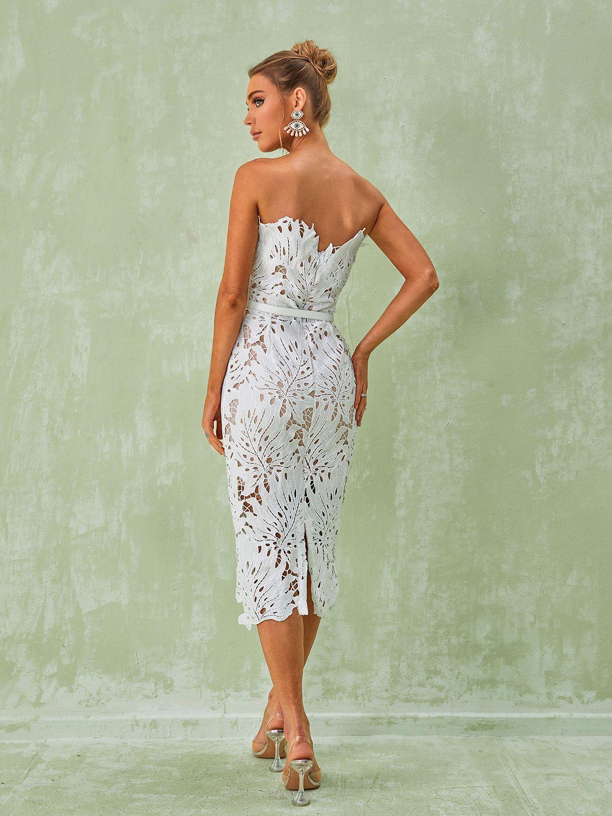 Despina White Lace Midi Dress - View 5
