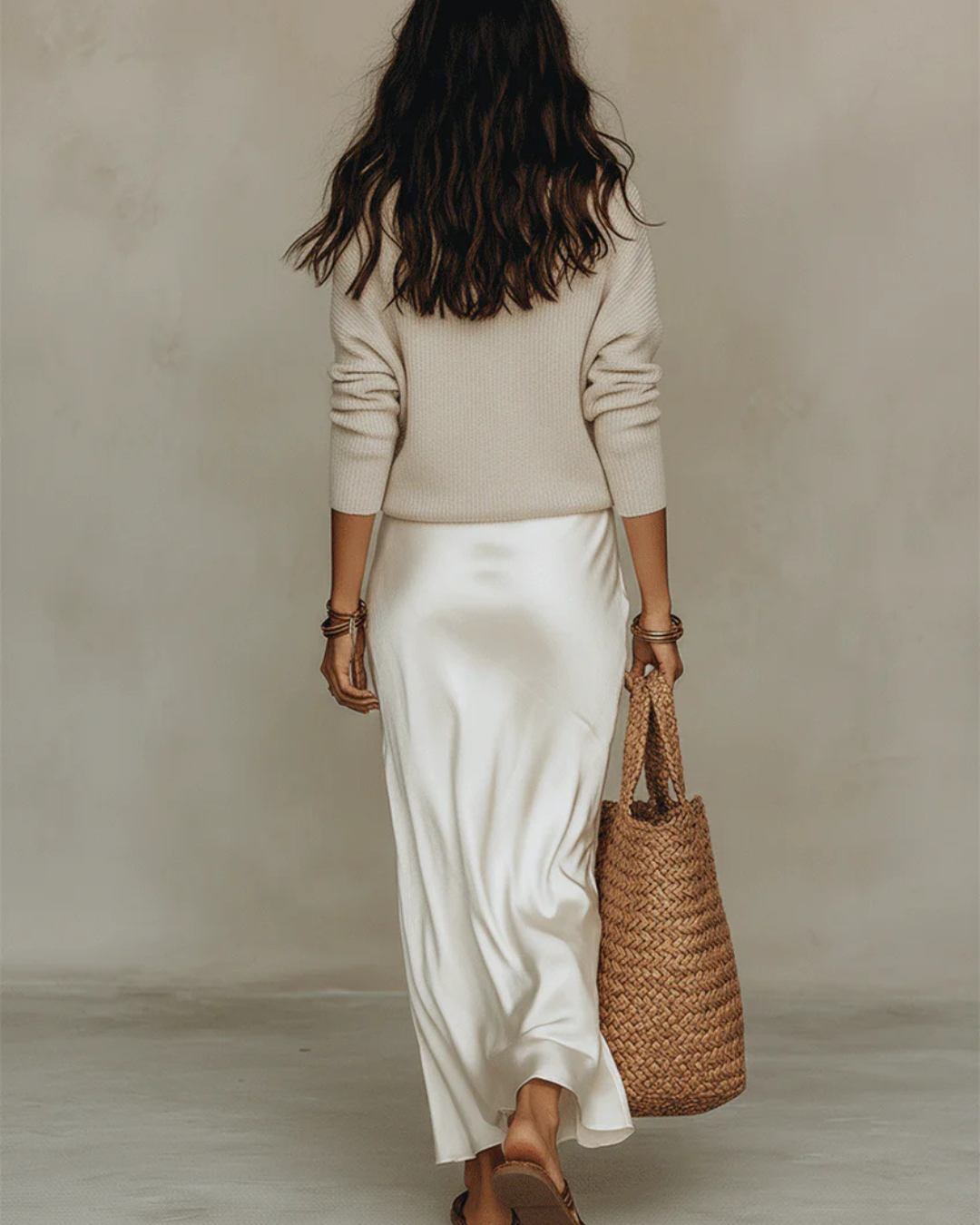 Knit V-Neck Sweater and Satin Slip Skirt Two Piece Set 3