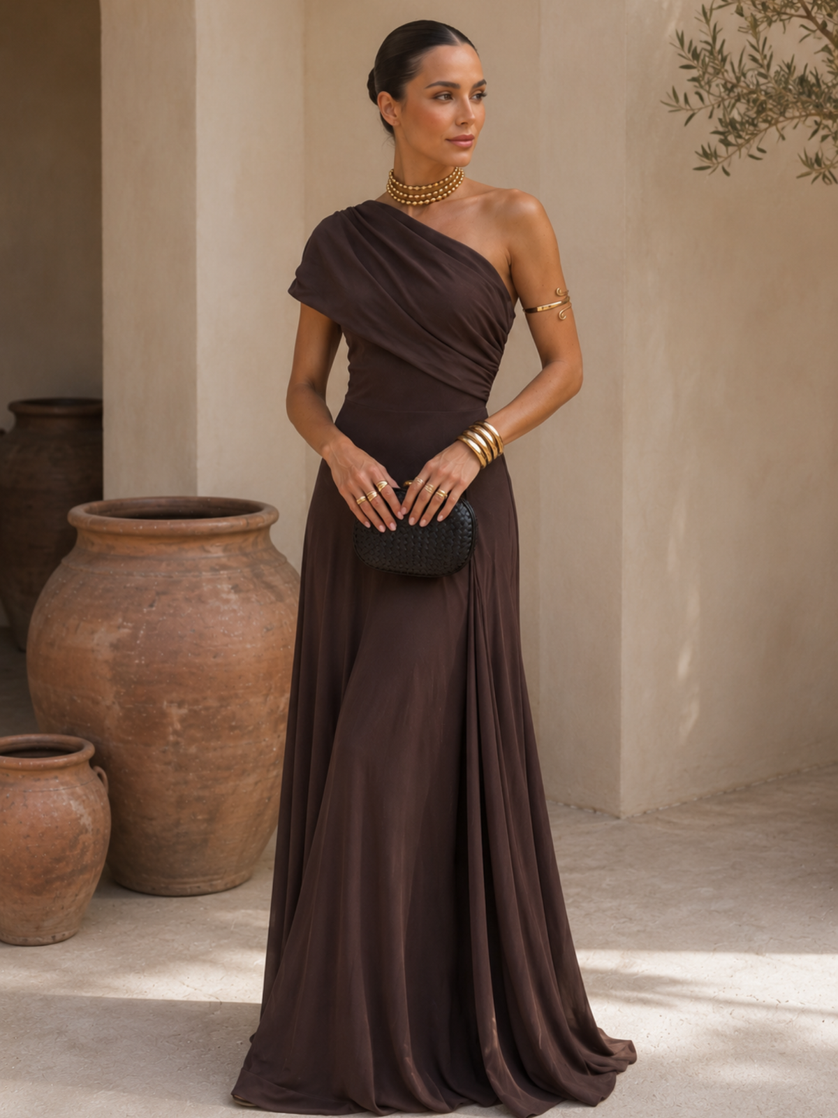 One Shoulder Draped Ruched Maxi Gown 3