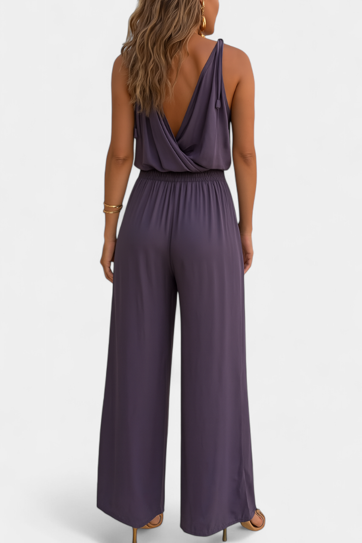 Gold Trim V-Neck Wrap Wide Leg Jumpsuit 8